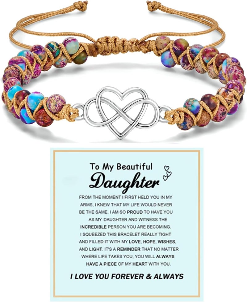DivaGlamz To My Granddaughter-Infinity Forever Love Heart Bracelet, Natural Emperor Stone Double Layer Purple Beaded Woven Wrap Bracelets Adjustable Mind Peace Gift Jewelry - Image 1
